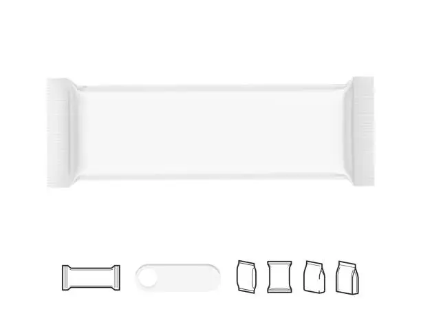 Vector illustration of Blank snack bar packaging mockup. Vector illustration isolated on white background.