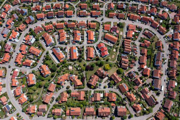 Residential neighborhood from above stock photo