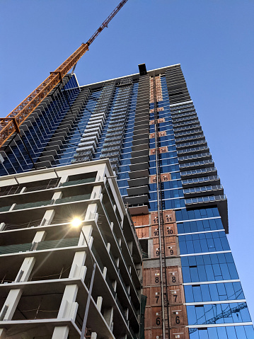 Honolulu - March 14, 2021:  A new skyscraper is being built in Honolulu, Hawaii. The Ward Condo Tower is being constructed and is expected to be completed in 2023.