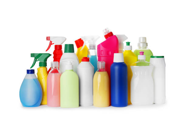 istock Set of different cleaning supplies and tools on white background 1479535080