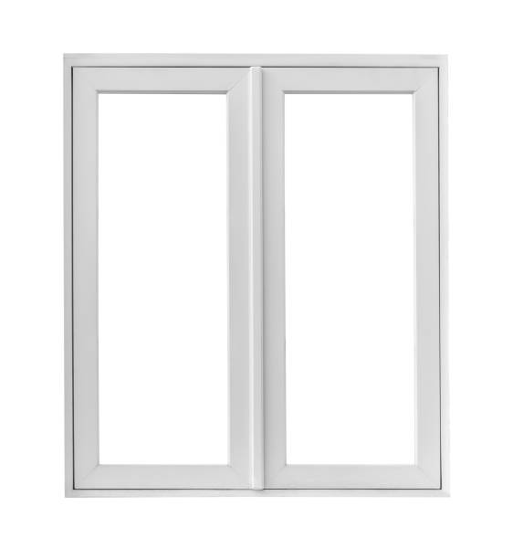 real modern house window frame isolated on white background - symmetry black and white architecture contemporary imagens e fotografias de stock