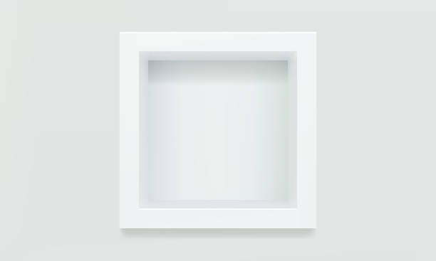 pusta biała półka sześcienna lub nisza na makiecie 3d na ścianie - box white cube blank stock illustrations