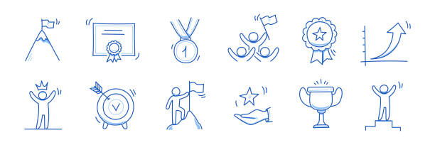 Winner award business doodle icon. Success leader doodle line sketch award, certificate, trophy. Victory, success, winner concept icon. Outline editable pen stroke. Vector Winner award business doodle icon. Success leader doodle line sketch award, certificate, trophy. Victory, success, winner concept icon. Outline editable pen stroke. Vector illustration laureate stock illustrations