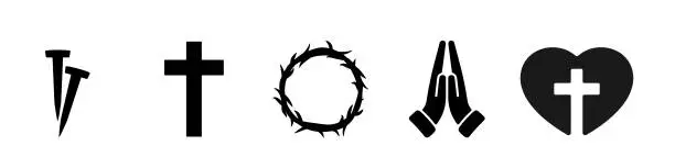 Vector illustration of Jesus nails, thorn crown, cross shape illustration
