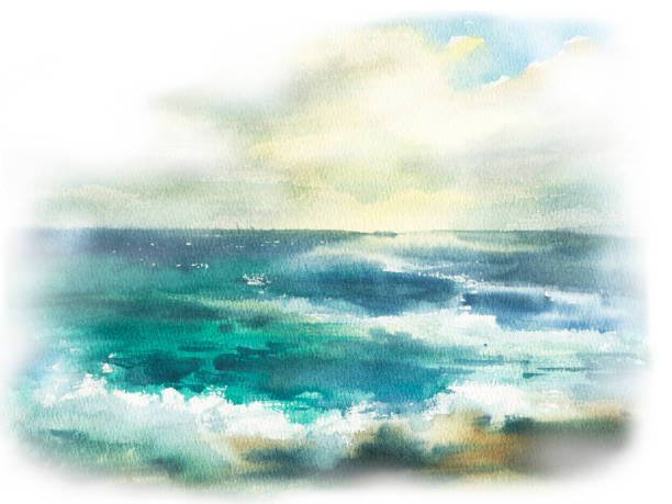 istock Watercolor illustration sea background, sea wave. Hand painting. 1479553949