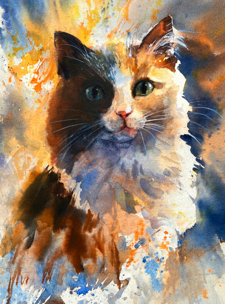 istock A pedigreed furry pet, red cat with white spots on a gentle background. Soft watercolor on textured paper 1479553980