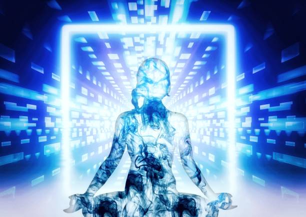 istock 3d illustration of meditating woman silhouette with light effects 1479554534