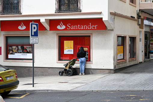 Costa Adeje, Tenerife, Spain, February 7, 2023 - Santander Bank branch in the town of Adeje on the island of Tenerife.