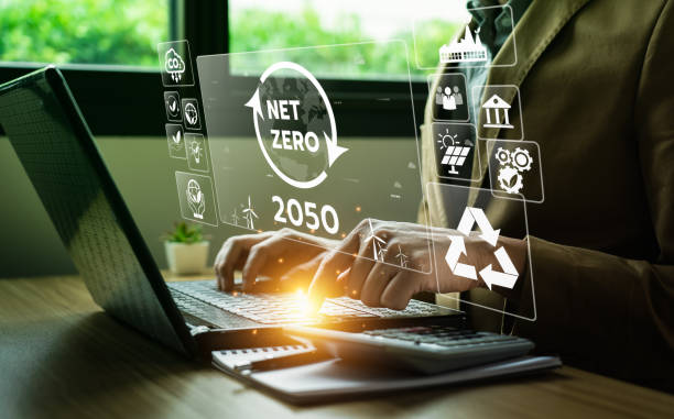 istock Net zero by 2050. Carbon neutral. Net zero greenhouse gas emissions target.climate neutral long term strategy.No toxic gases, implementing carbon capture and storage technologies. sustainable future. 1479560160