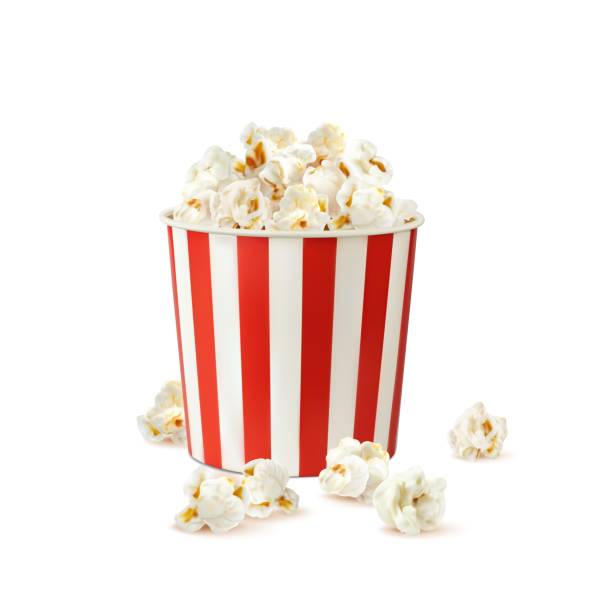 wiadro na popcorn, realistyczny pojemnik na popcorn - popcorn snack bowl corn stock illustrations