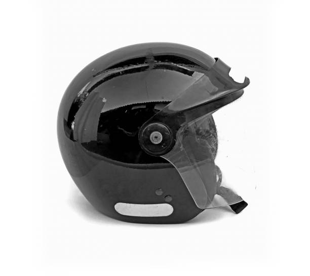 istock Open black helmet, well used, with scuff marks 1479568311