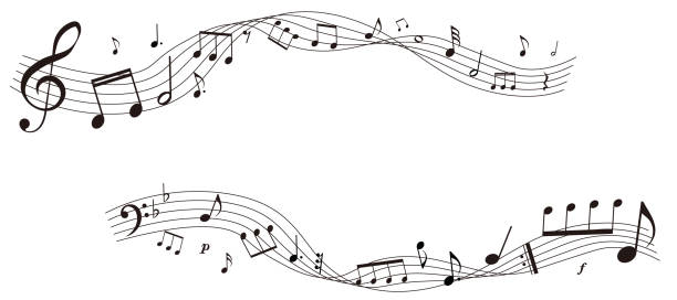 ilustrações, clipart, desenhos animados e ícones de ilustração do quadro de partituras de perspectiva - music backgrounds musical note sheet music