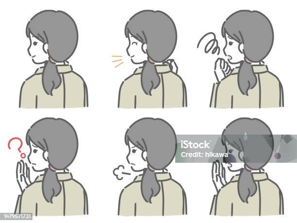 뒤에서 대각선으로 본 젊은 여성의 다양한 표정 걱정하는에 대한 스톡 벡터 아트 및 기타 이미지 - 걱정하는, 놀라움, 다양 ...