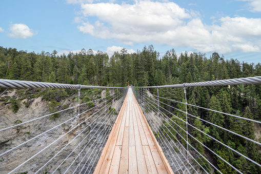 POV Walking Over Wooden Suspension Bridge, British Columbia, Canada