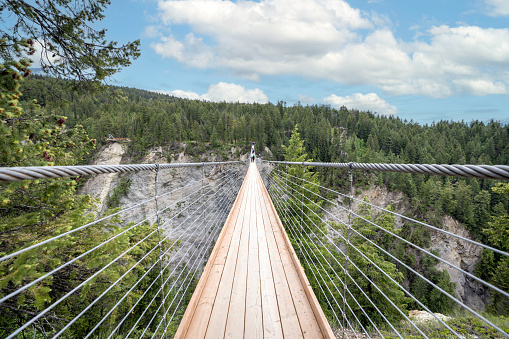 POV Walking Over Wooden Suspension Bridge, British Columbia, Canada