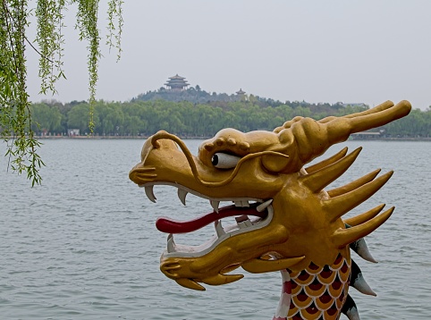 Detail of ferryboat which have dragon head on Beihai park in Beijing