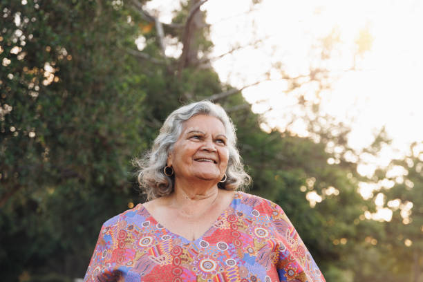 Portrait Of Elderly Aboriginal Australian Grandmother stock photo
