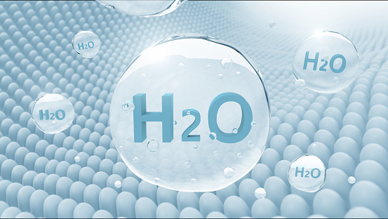 Water h2o molecule, Cosmetic Essence, Liquid bubble,3D rendering.