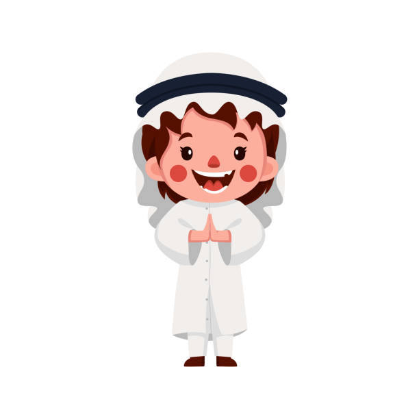 stockillustraties, clipart, cartoons en iconen met cartoon design of arabian man in white clothes and turban. suitable for children's books and stickers - rohingya