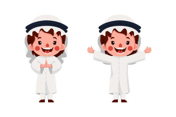 stockillustraties, clipart, cartoons en iconen met cartoon design of arabian man in white clothes and turban. suitable for children's books and stickers - rohingya