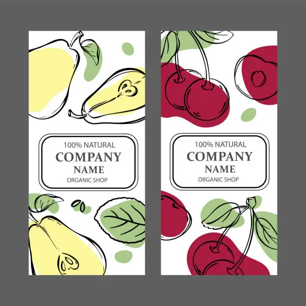 Vector illustration of CHERRY AND PEAR Label Templates Vintage Sketch Vector Set