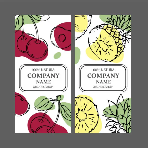 Vector illustration of CHERRY AND PINEAPPLE Label Templates Vintage Sketch Vector