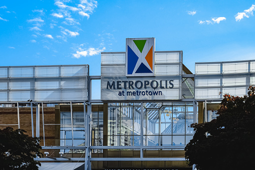 Entrance of Metropolis at Metrotown, Burnaby, Vancouver, BC, Canada. Metropolis Shopping Mall during a summer day. Editorial, street photo-October 20,2022