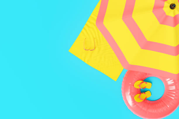 istock 3D render illustration of beach umbrella with inflatable ring and flip flops 1479602132