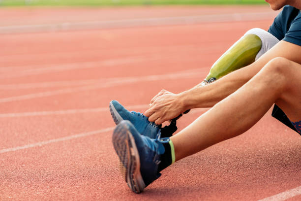 istock Close up disabled man athlete with leg prosthesis. 1479602244