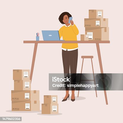 istock Black Businesswoman With Laptop And Mobile Phone Managing Purchase Order. 1479602356
