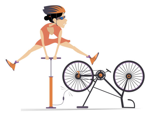 サイクリストの女性と壊れた自転車 - bicycle isolated white background cycling点のイラスト素材／クリップア�ート素材／マンガ素材／アイコン素材
