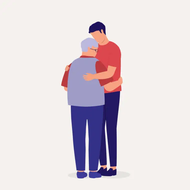 Vector illustration of Father And Son Hugging Each Other Lovingly.