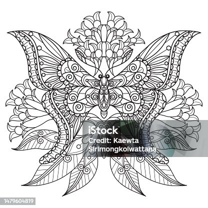istock Cute butterfly hand drawn for adult coloring book 1479604819