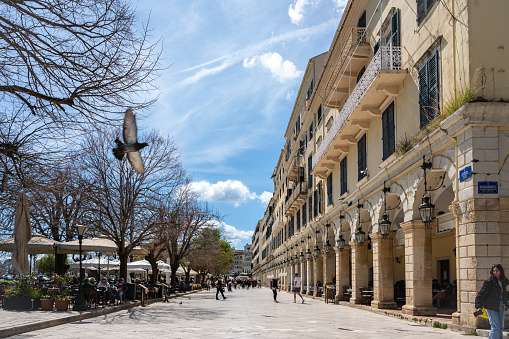 The Liston, the historical center of Corfu Town in Greece