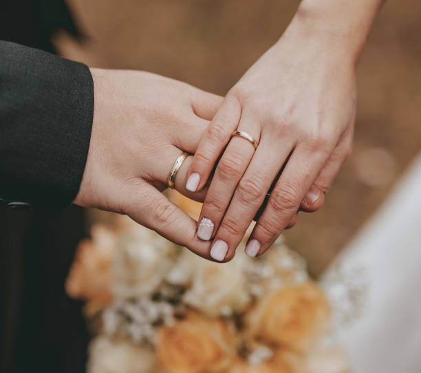 istock Hands of wedding couple with ring 1479612627
