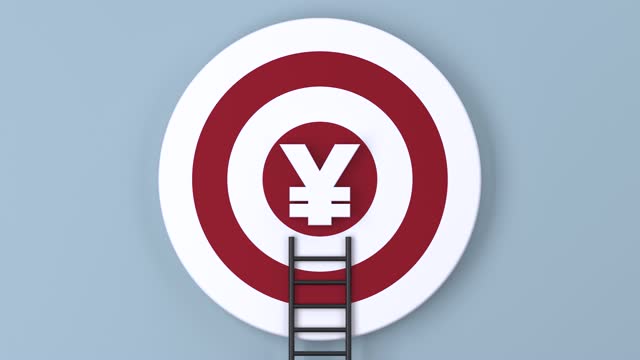 Climbing the stairs to reach the Yen Symbol