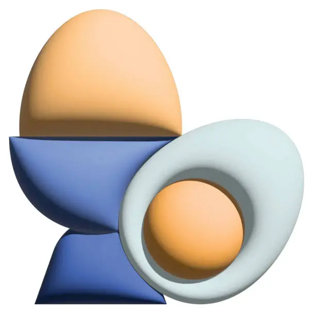 3D illustration boiled egg in kitchen set