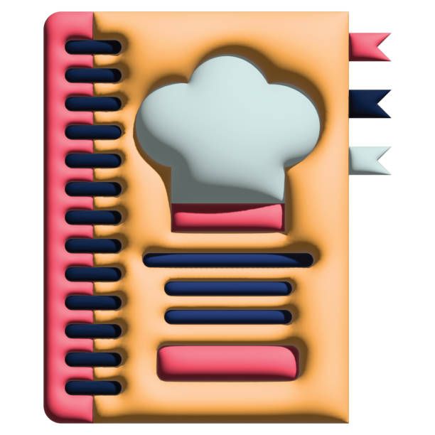 3D illustration recipe book in kitchen set