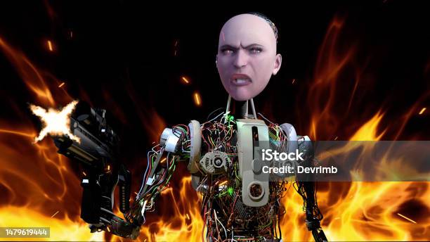 The Dangerous Uprising Of Artificial Intelligence Stock Photo - Download Image Now - Machine Gun, Anger, Army Soldier