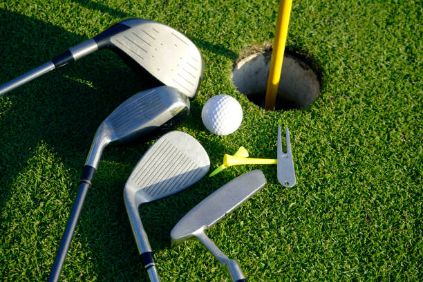 istock Golf equipment on green grass 1479621248