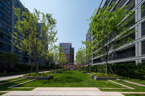 Modern high-rise residential area building garden landscape