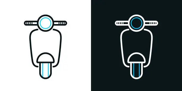 Vector illustration of Scooter motorcycle - front view. Bicolor line icon on black or white background - Editable stroke