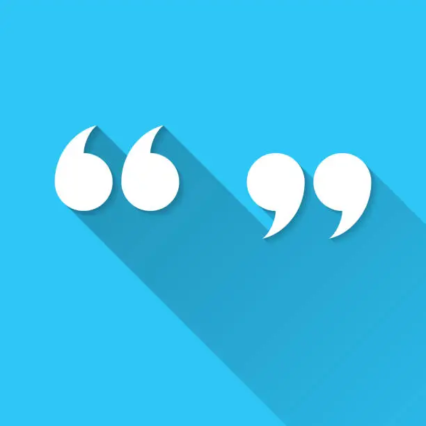 Vector illustration of Quotation marks. Icon on blue background - Flat Design with Long Shadow