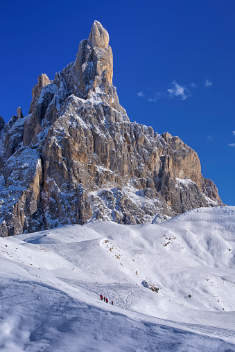 Winter view of the mighty Cimon della Pala in the Dolomites district (Italy)