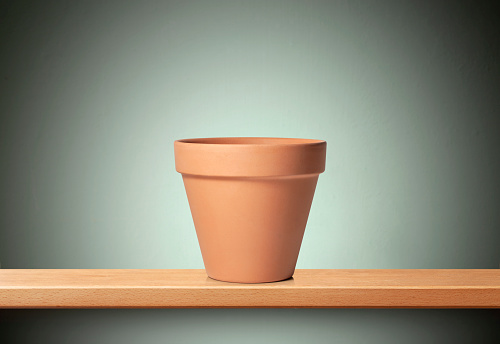 Empty flower pot on the shelf.