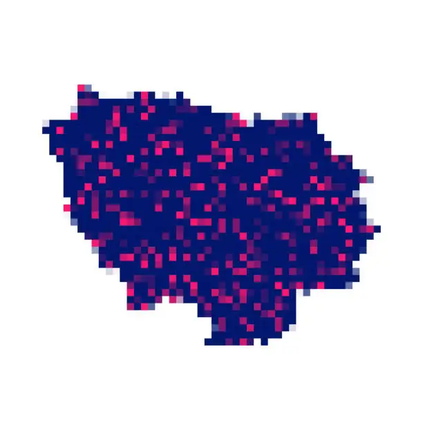 Vector illustration of Ile-de-France map in pixels on white background