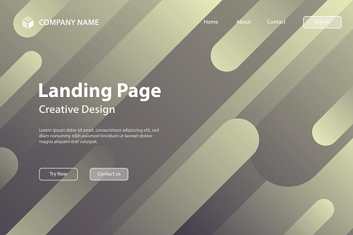 Landing page template for your website. Modern and trendy abstract background with geometric shapes. This illustration can be used for your design, with space for your text (colors used: Beige, Yellow, Gray, Brown, Purple). Vector Illustration (EPS10, well layered and grouped), wide format (3:2). Easy to edit, manipulate, resize or colorize.