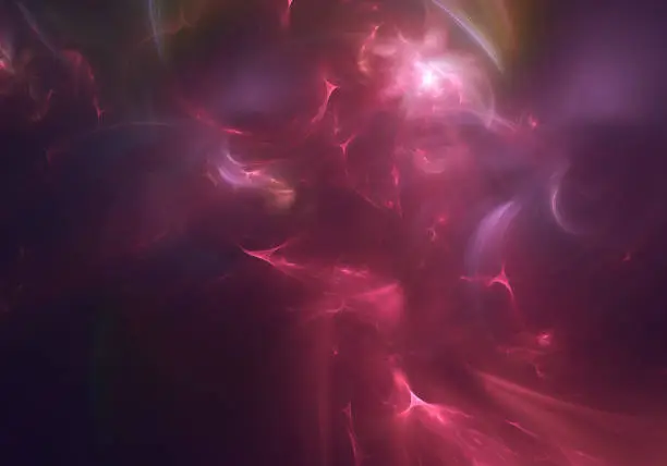 Abstract red fractal art background, which resembles smoke, aurora, gas, plasma, nebula.