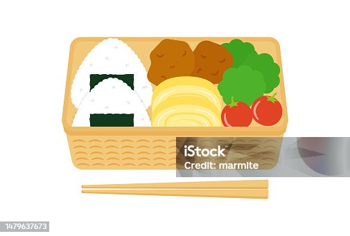 istock vector illustrations of a Japanese bento box and a pair of chopsticks for banners, cards, flyers, social media wallpapers, etc. 1479637673
