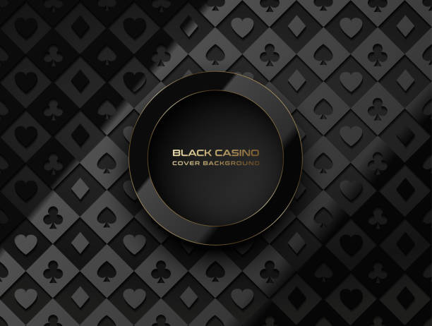 Vector shiny black ring frame, golden line moulding. Black casino glossy pattern 3d poker table texture, volume card symbols. Round border, logo header. Realistic glass frame reflection, gold edge Vector shiny black ring frame, golden line moulding. Black casino glossy pattern 3d poker table texture, volume card symbols. Round border, logo header. Realistic glass frame reflection, gold edge. casino patterns stock illustrations